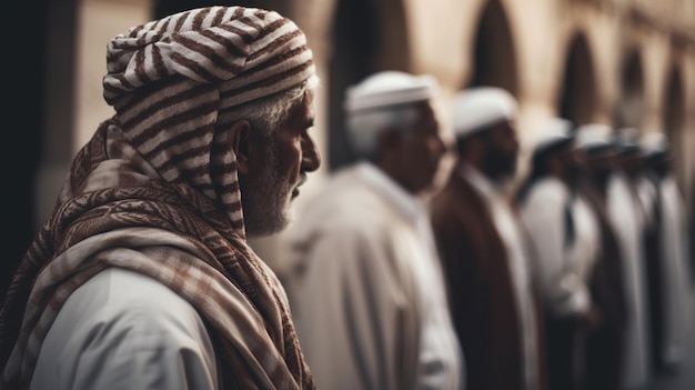 Photo un groupe d'hommes fait la queue dans une mosquée.