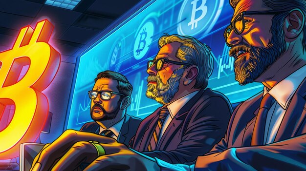 Un groupe d'hommes qui soutiennent le Bitcoin