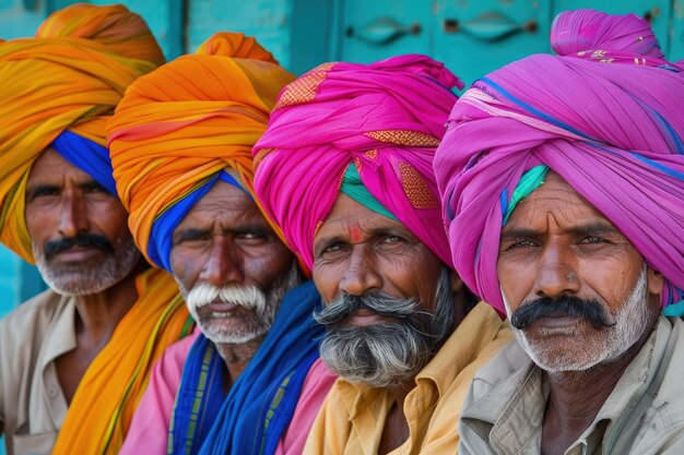 Un groupe d'hommes avec des turbans debout l'un à côté de l'autre