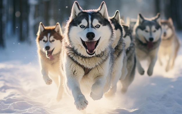 Groupe de Huskies pantant IA générative