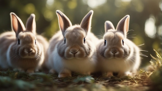 Photo un groupe hyper réaliste de lapins mignons dans la jungle