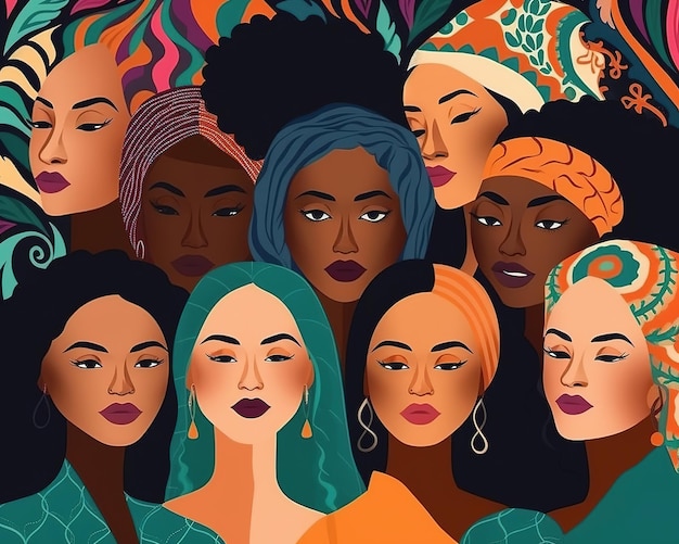 Un groupe d'illustrations de femmes multiethniques