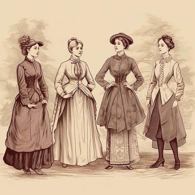 Photo groupe d'illustrations de femmes avec un vieux style de gravure ai généré