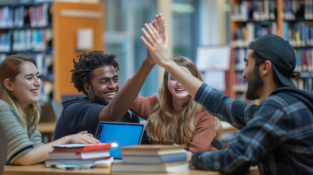 Photo un groupe d'individus divers et heureux, éventuellement des étudiants ou des collègues, sont rassemblés autour d'un