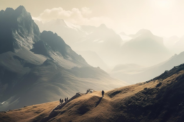 un groupe d'individus situé au sommet d'une montagne