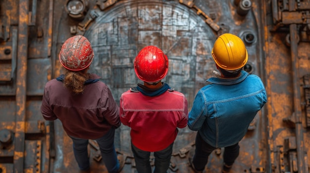 Un groupe d'ingénieurs supervise de manière contemplative les opérations de l'IA générative des installations industrielles