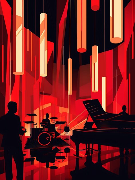 Photo un groupe de jazz de fusion jouant dans une salle de concert moderne avec abstr banner design postcard collage art ink