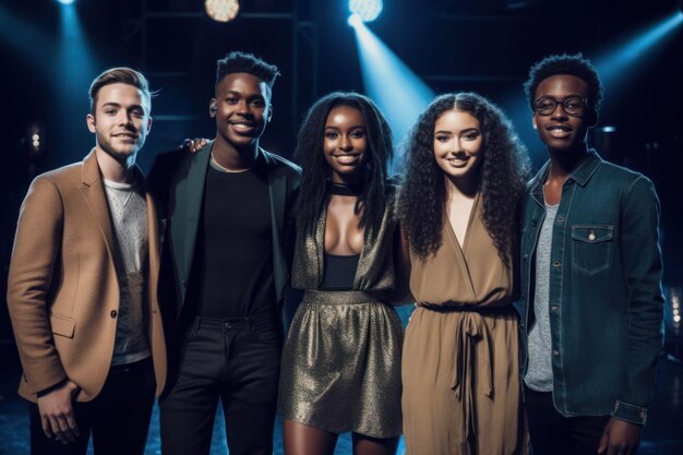 Photo un groupe jeune et élégant prêt à monter sur scène.