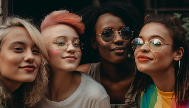 Un groupe de jeunes adultes souriant et regardant une caméra générée par l'intelligence artificielle