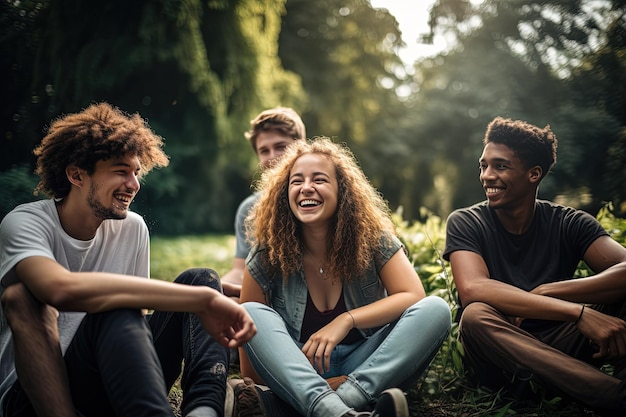 Un groupe de jeunes assis par terre en train de rire