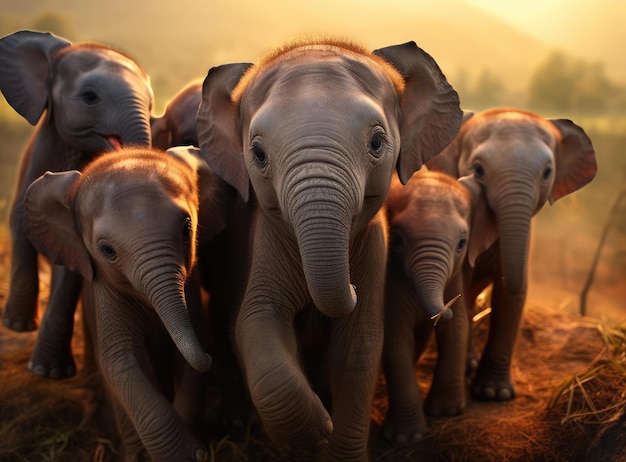 Un groupe de jeunes éléphants