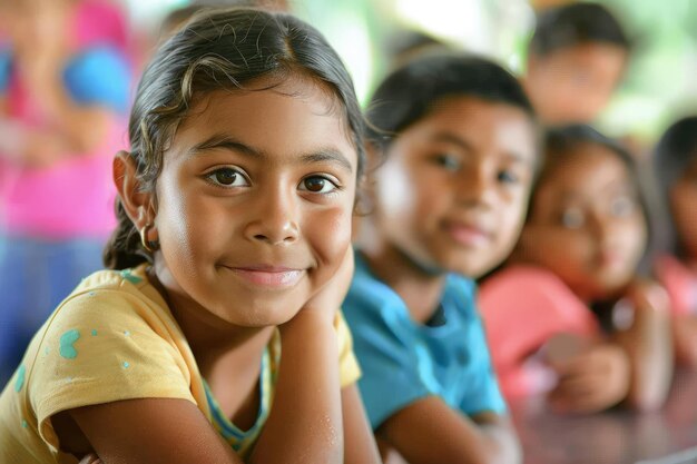 Un groupe de jeunes enfants assis l'un à côté de l'autre