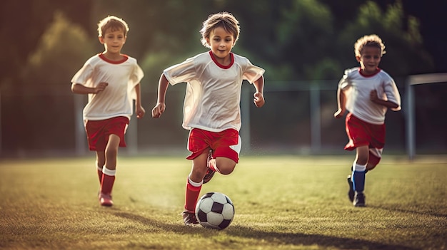 Groupe de jeunes enfants joueurs match sur le terrain de football Football pour enfants Generative Ai