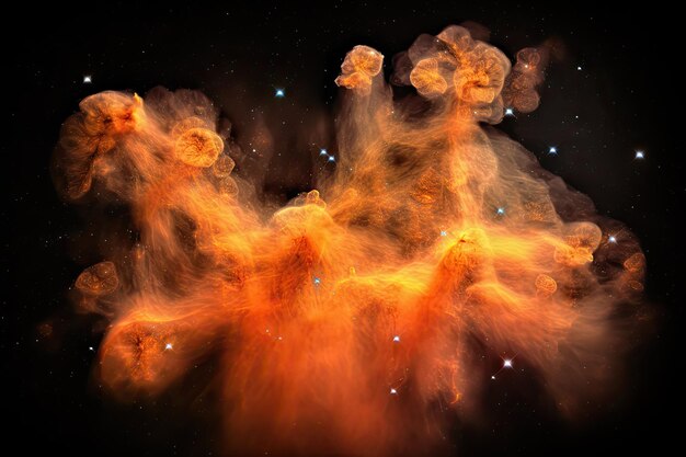 Groupe de jeunes étoiles chaudes dans la nébuleuse avec des nuages de poussière et de gaz visibles