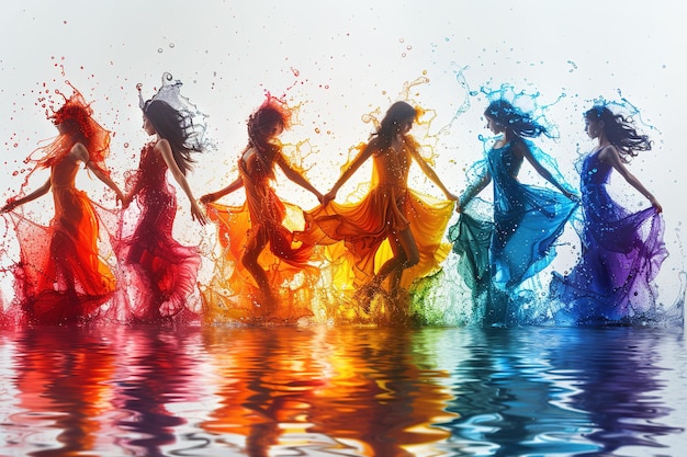 Photo un groupe de jeunes femmes agitant des foulards et dansant