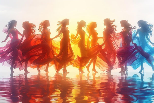 Un groupe de jeunes femmes agitant des foulards et dansant