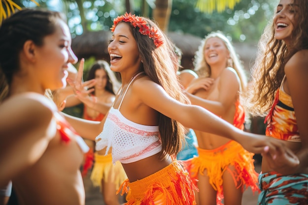 Un groupe de jeunes femmes dansant en bikini.