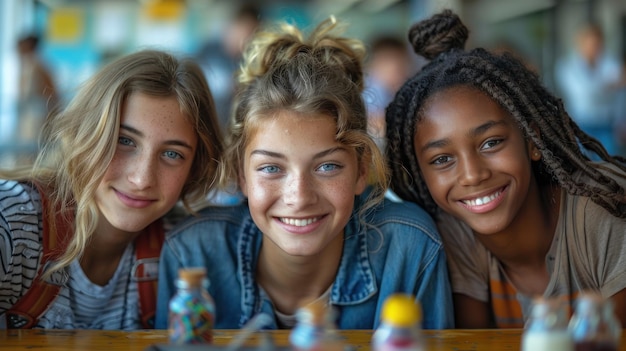 Photo un groupe de jeunes femmes debout étroitement à côté l'une de l'autre