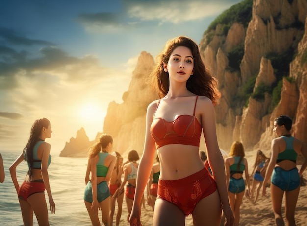 Photo un groupe de jeunes femmes en maillot de bain