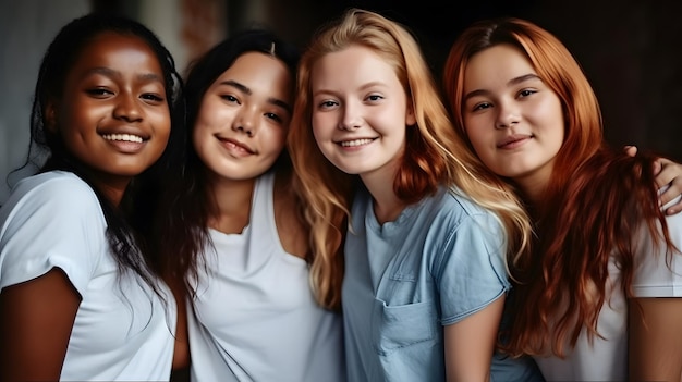 Photo un groupe de jeunes femmes sourient et regardent la caméra.