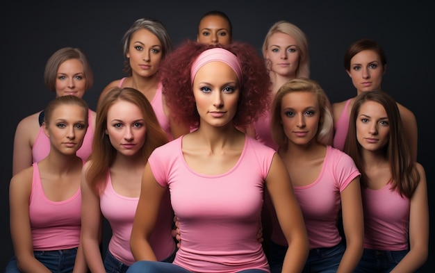 Groupe de jeunes femmes en T-shirt rose Journée du cancer du sein IA générative