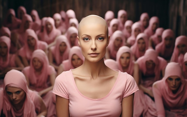 Groupe de jeunes femmes en T-shirt rose Journée du cancer du sein IA générative