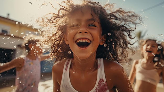 Groupe de jeunes filles jouant dans l'eau Journée des enfants