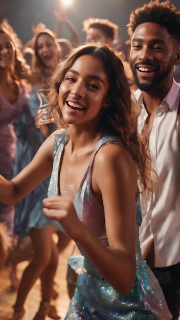 Un groupe de jeunes gens qui s'amusent à danser à une fête.