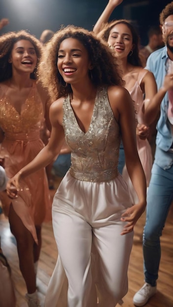 Un groupe de jeunes gens qui s'amusent à danser à une fête.