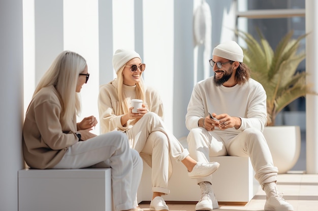 Un groupe de jeunes gens sortaient.