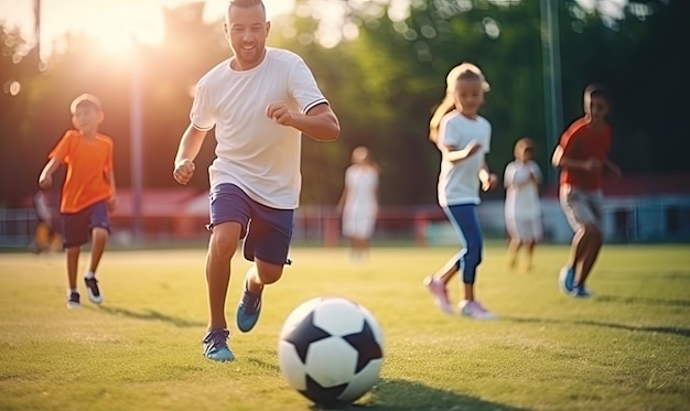 Un groupe de jeunes jouant au football