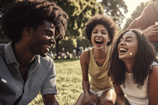 Un groupe de jeunes riant dans le parc