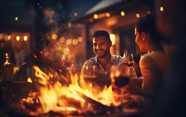 Photo un groupe de jeunes s'amusant à boire du vin rouge.