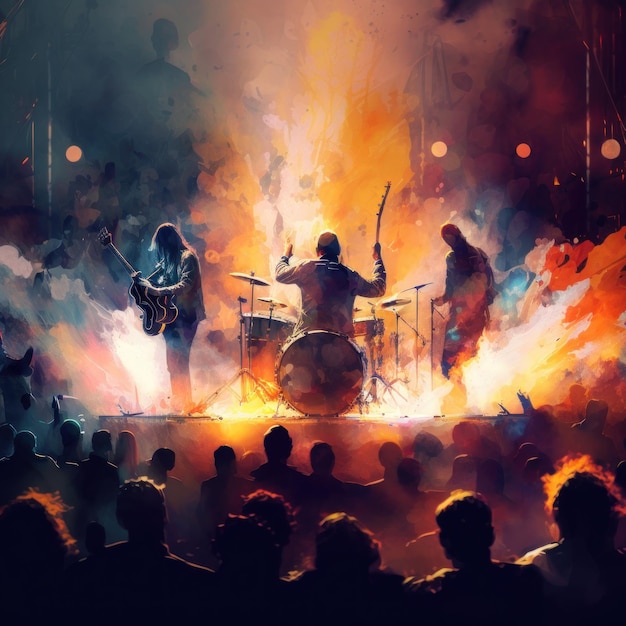 Le groupe joue sur le concert Belle illustration colorée Style vectoriel AI générative