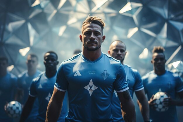 Photo un groupe de joueurs de football en uniforme bleu