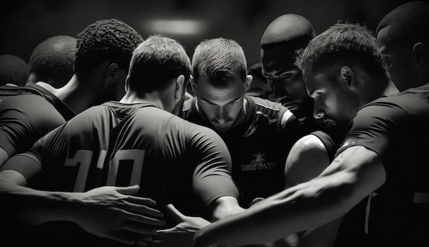 Photo un groupe de joueurs de rugby se rassemblent en cercle.