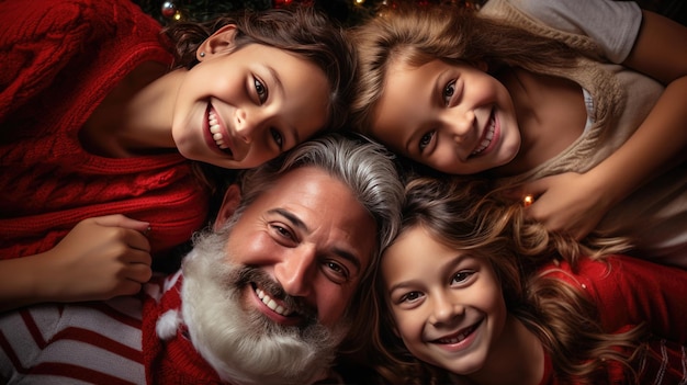 Photo un groupe joyeux d'enfants et un homme couchés tête à tête en cercle et souriants