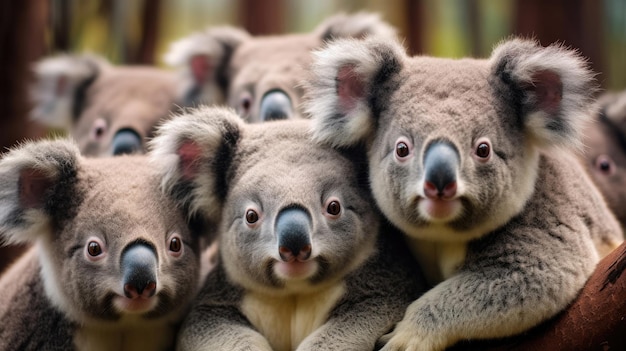 Photo un groupe de koalas drôles en gros plan