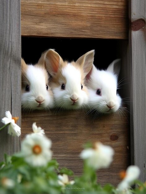 Photo un groupe de lapins qui regardent.