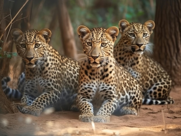 Groupe de léopard dans l'IA générative de l'habitat naturel