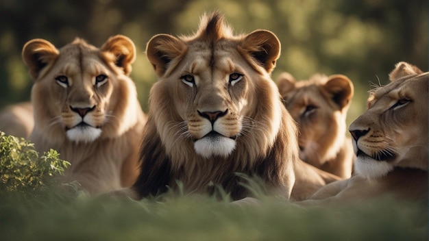 Un groupe de lion hyper réaliste dans la jungle