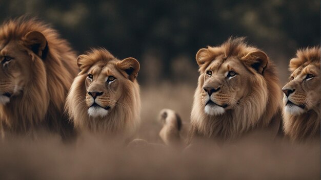 Un groupe de lion hyper réaliste dans la jungle