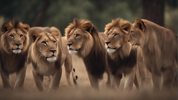 Un groupe de lion hyper réaliste dans la jungle