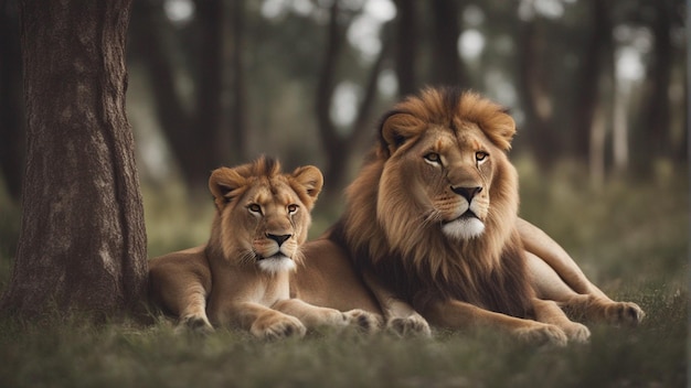 Un groupe de lion hyper réaliste dans la jungle