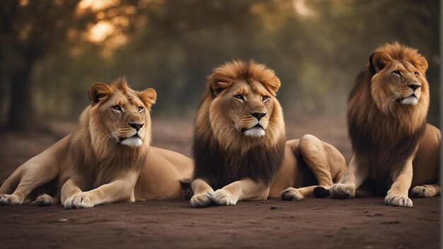 Un groupe de lion hyper réaliste dans la jungle