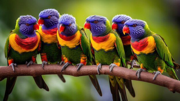 Groupe de Loriquets arc-en-ciel à l'état sauvage