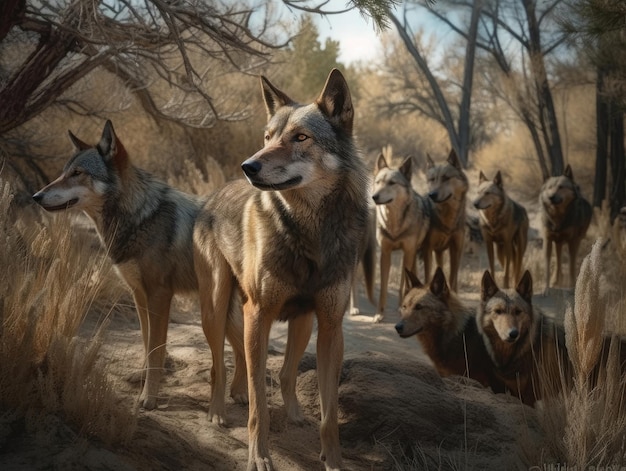 Groupe de loup dans l'IA générative de l'habitat naturel