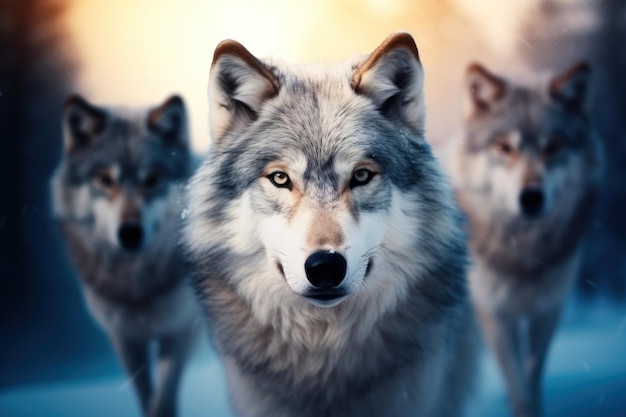 Un groupe de loups dans la neige
