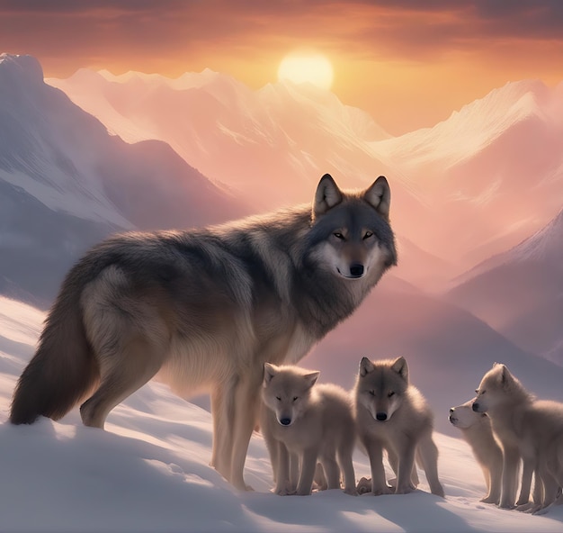 un groupe de loups debout dans la neige ai généré