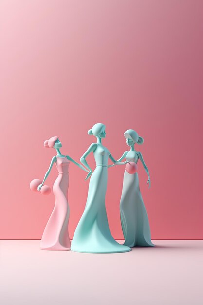 Groupe lumineux coloré de personnage de dessin animé de filles Espace de copie pour votre texte Concept d'idée minimale AI génératif
